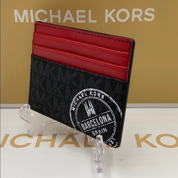 MICHAEL KORS COOPER TALL CARD CASE BLACK/SCARLET - Picture 5 of 16